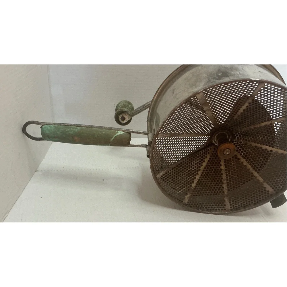 Foley Vintage Food Mill Hand Crank Green Wood Handle Kitchen Tool Farmhouse Deco